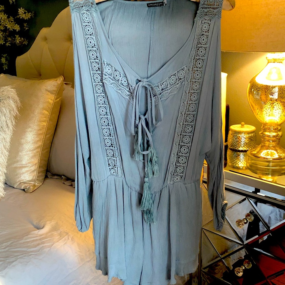 Powder blue boho style romper by Earthbound. Size small.